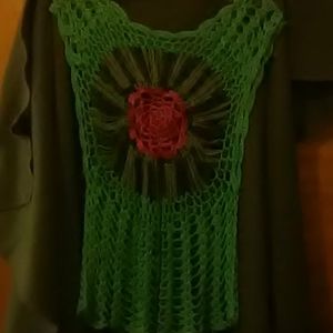 Knitted green,teal,pink 🌹 rose small blouse